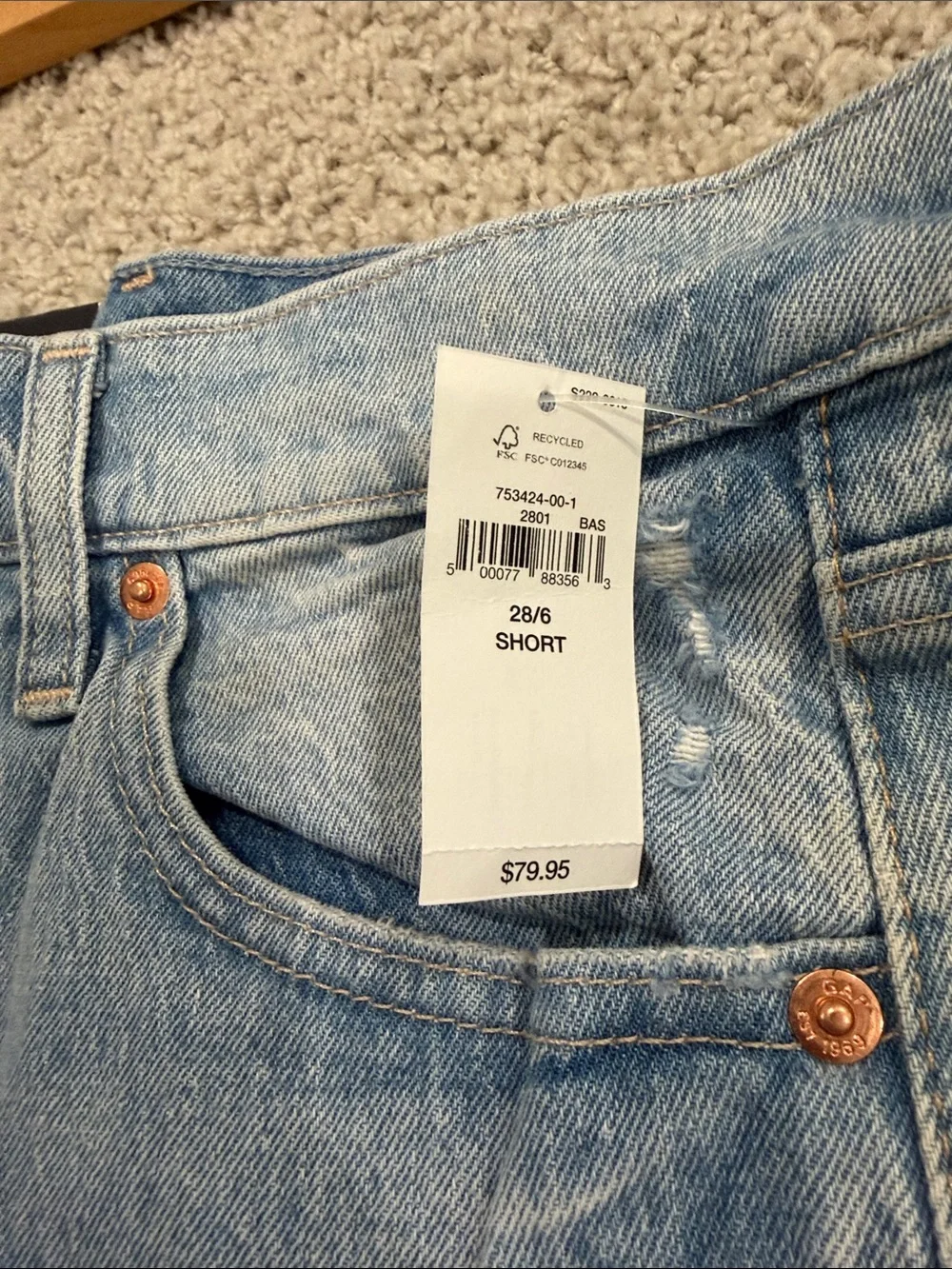 GAP Light Blue Distressed Straight Leg Jeans